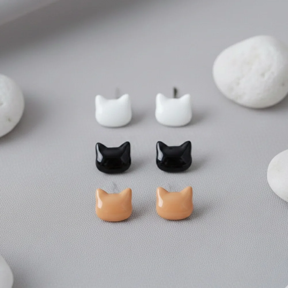 Cat Silhouette Stud Set — Handmade Resin Earrings — Hypoallergenic - Picture 3 of 7